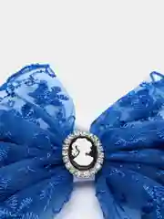 Синий бант на резинке большой кружевной