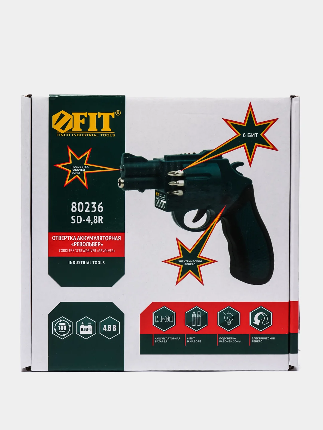 Отвертка аккумуляторная FIT 80236, 4.8 В, 180 об/мин, 3 Нм, Ni-Cd, 0.6 Ач, подсветка