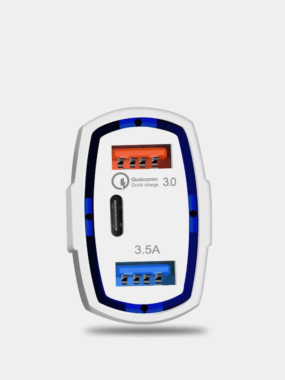 Белый автомобильное зарядное устройство 2 USB и Type C