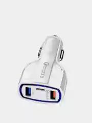 Белый автомобильное зарядное устройство 2 USB и Type C