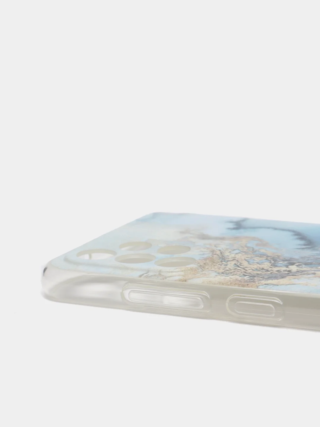 Голубой силиконовый чехол на Samsung Galaxy A32 / Самсунг А32 прозрачный с рисунком, защита камеры