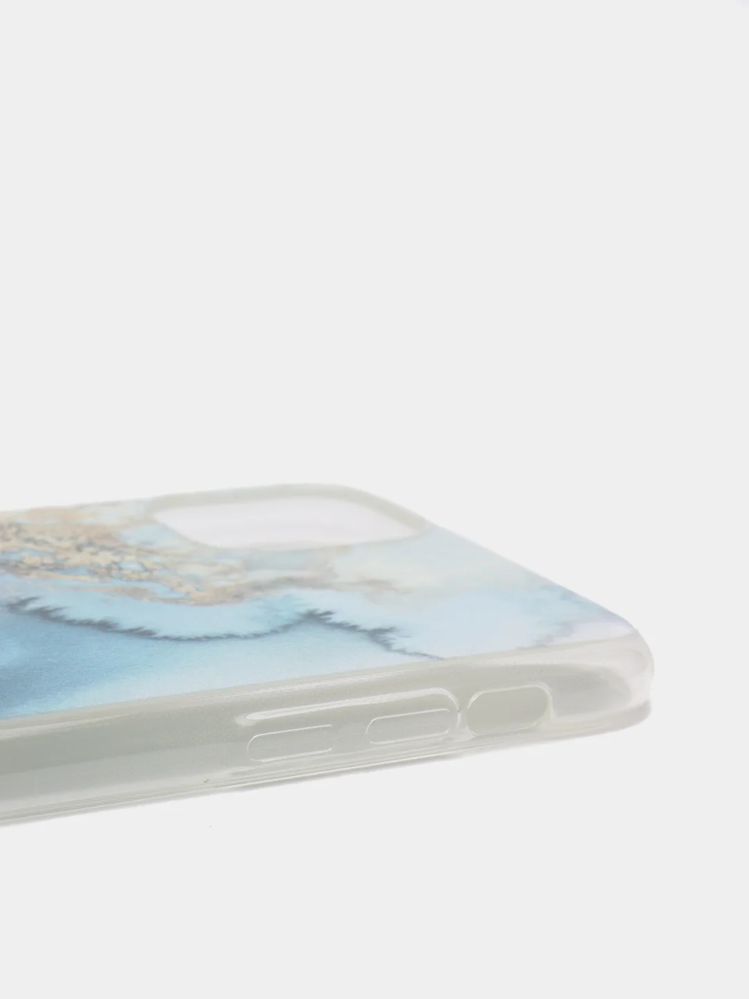 Голубой силиконовый чехол на Apple iPhone 11 / Айфон 11 прозрачный, с рисунком, защита камеры