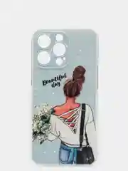 Тёмно-серый силиконовый чехол на iPhone 13 / Айфон 13 прозрачный, с рисунком, защита камеры