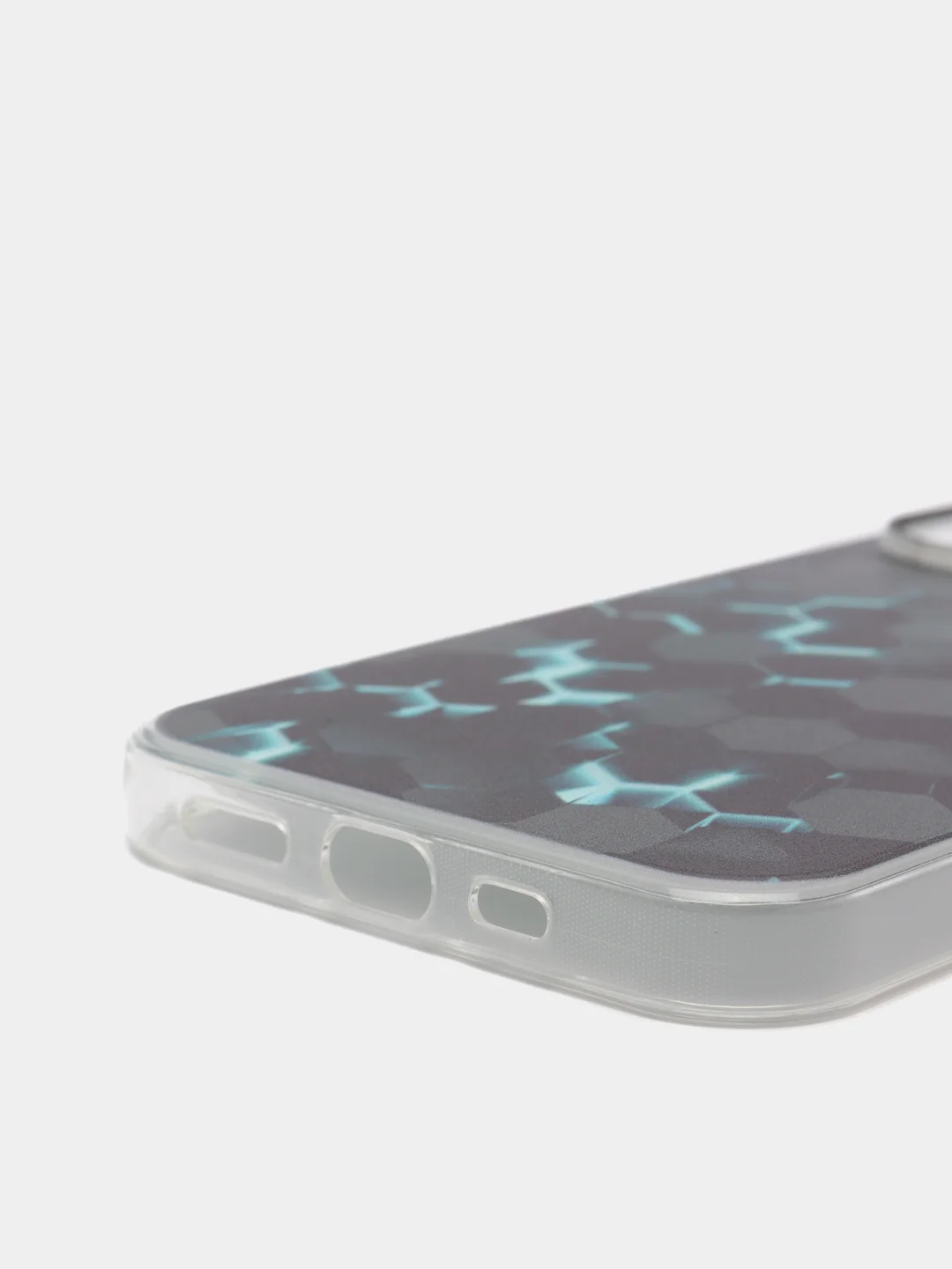 Бирюзовый силиконовый чехол на iPhone 13 Pro/Айфон 13 Pro прозрачный, с рисунком, защита камеры