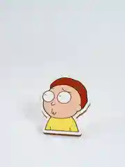 Желтый значок деревянный "Рик и Морти"