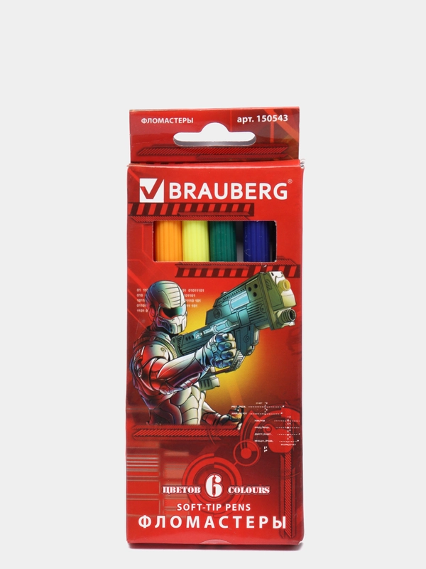 Фломастеры BRAUBERG "Star Patrol", 6 цветов, вентилируемый колпачок