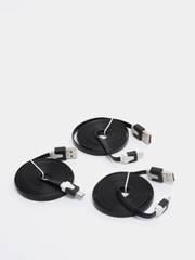 Кабель microUSB, 2 метра, черный, плоский, комплект 3 штуки