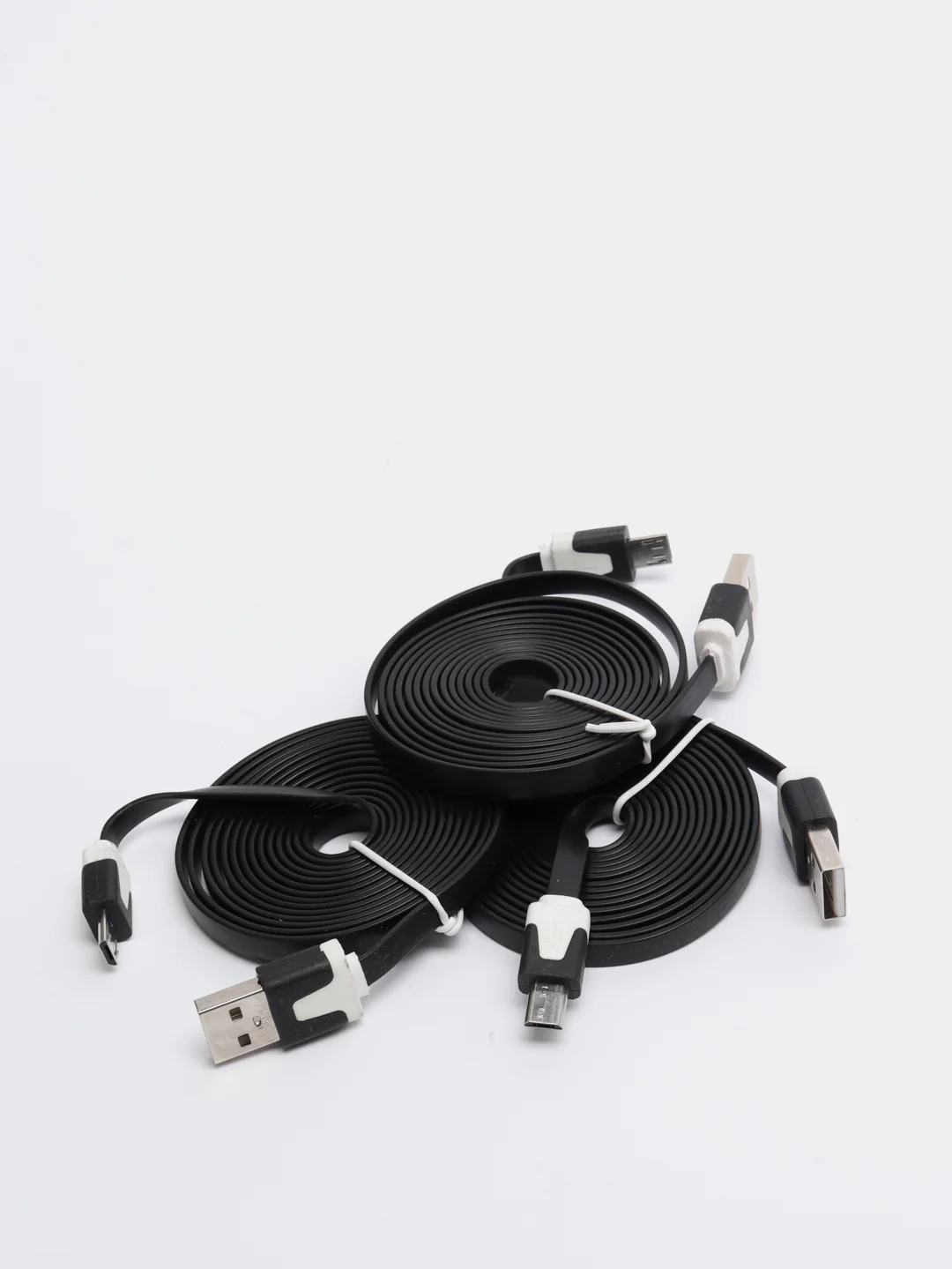 Кабель microUSB, 2 метра, черный, плоский, комплект 3 штуки