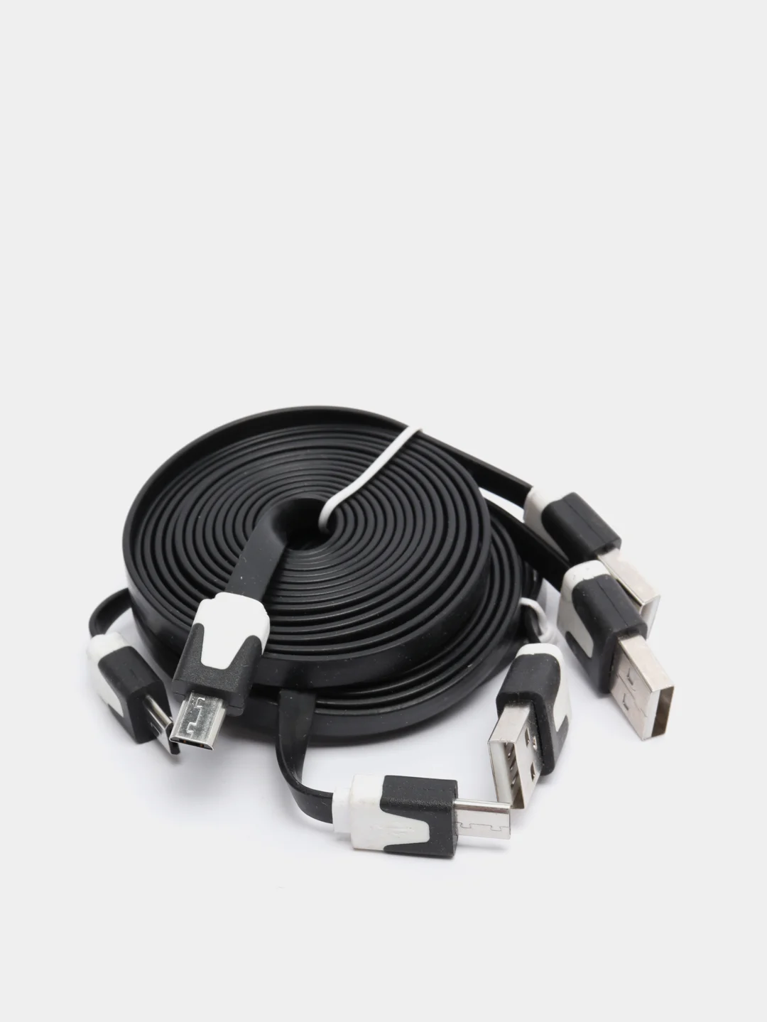 Кабель microUSB, 2 метра, черный, плоский, комплект 3 штуки