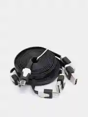 Кабель microUSB, 2 метра, черный, плоский, комплект 3 штуки