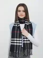 Черный зимний / весенний шарф кашемировый / палантин / в клетку