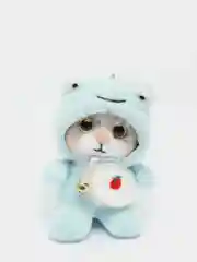 Голубой мягкая игрушка-брелок "Кот в костюме", 12 см, котик в кигуруми, кот в кигуруми