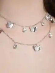 Серебряный женская цепочка на шею с бабочками двойная