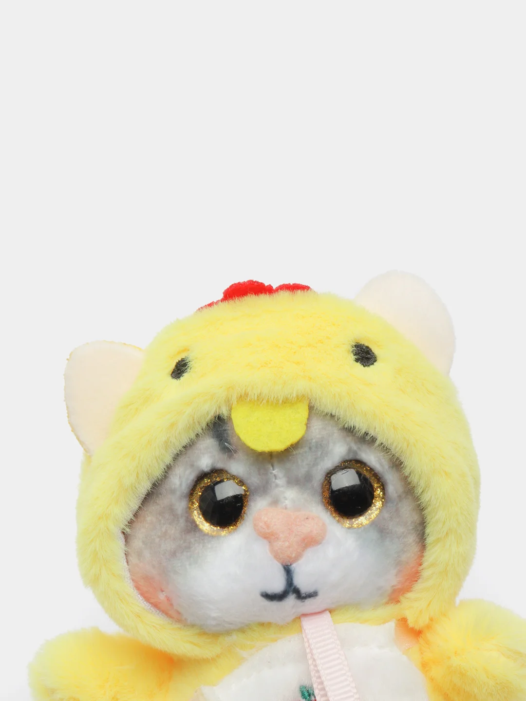 Желтый мягкая игрушка-брелок "Кот в костюме", 12 см, котик в кигуруми, кот в кигуруми