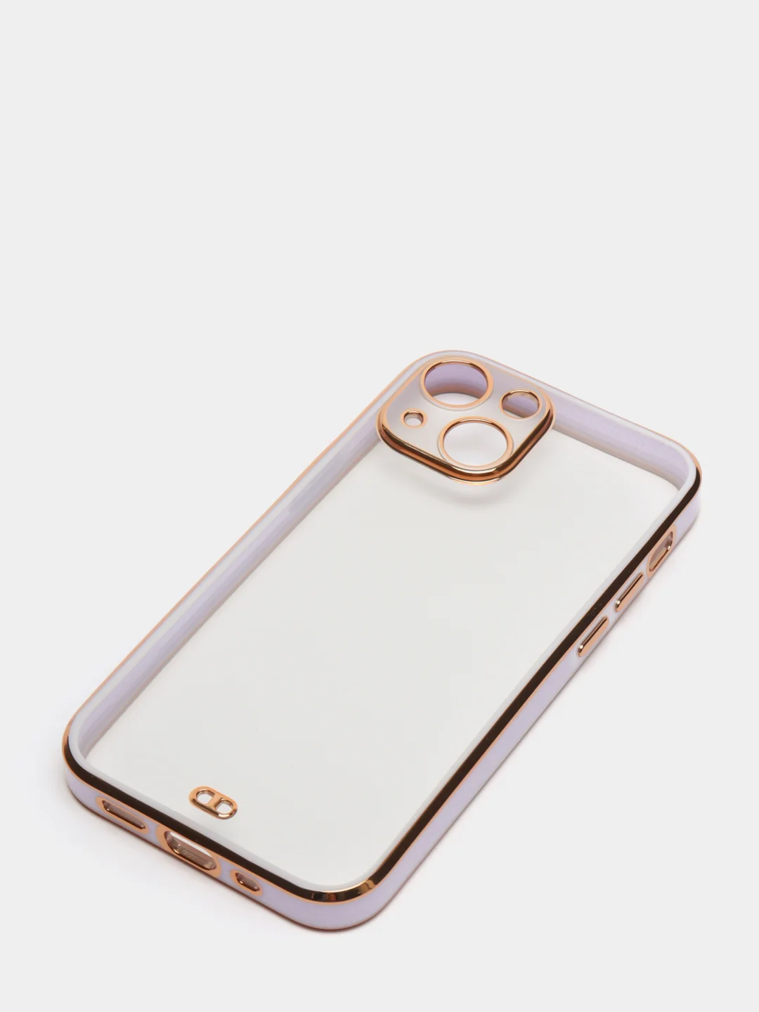 Сиреневый чехол силиконовый с золотым ободком iPhone 13 mini