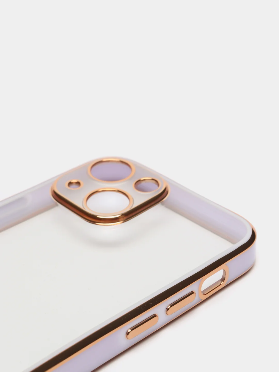 Сиреневый чехол силиконовый с золотым ободком iPhone 13 mini