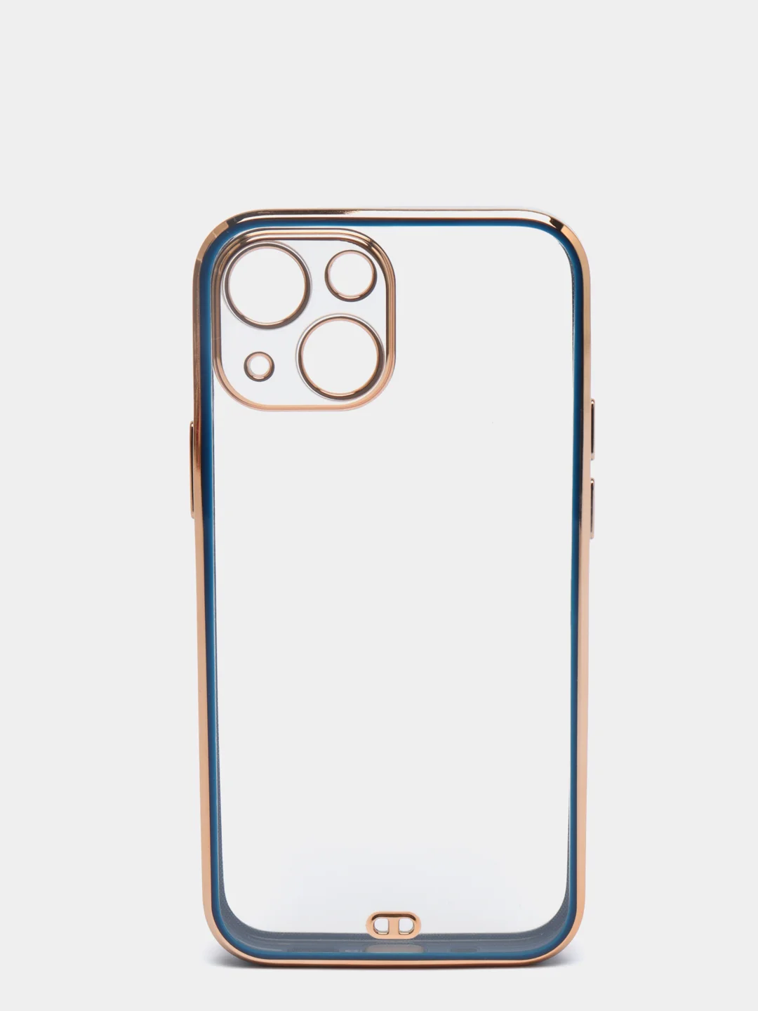 Синий чехол силиконовый с золотым ободком iPhone 13 mini