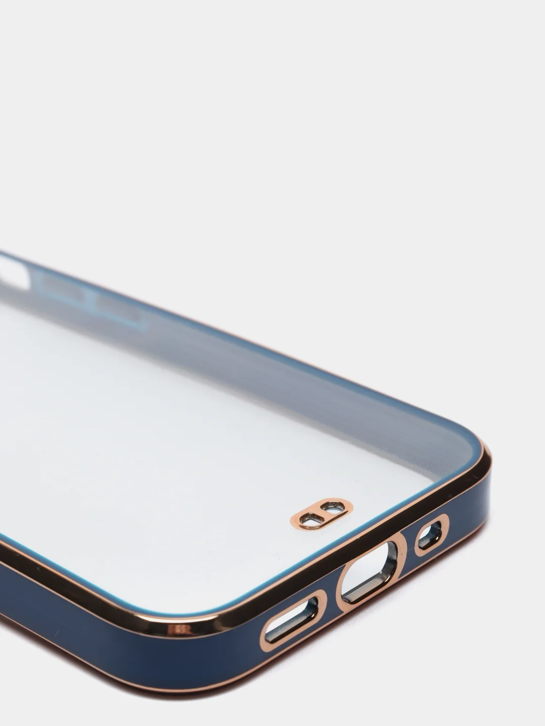 Синий чехол силиконовый с золотым ободком iPhone 13 mini