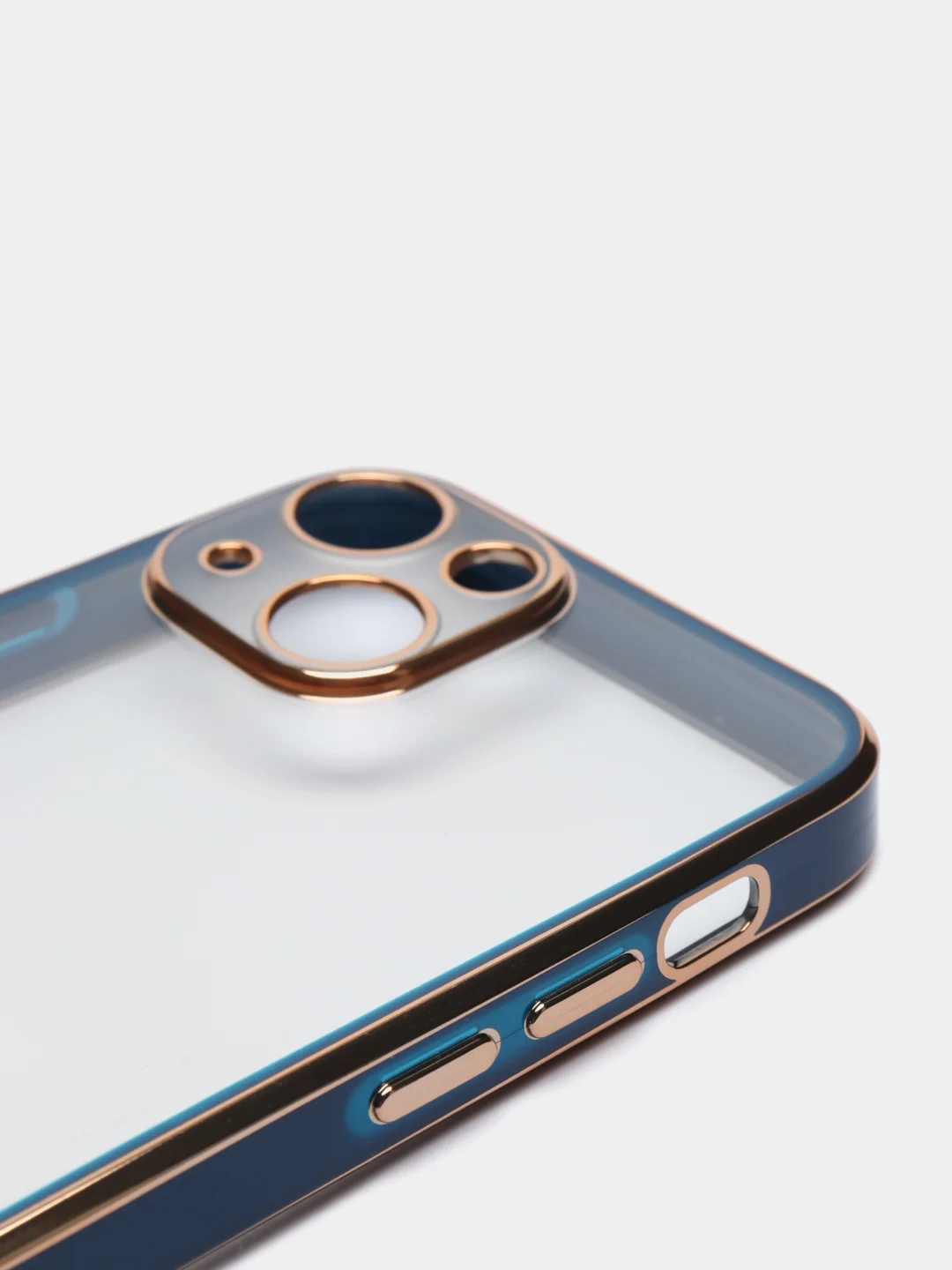 Синий чехол силиконовый с золотым ободком iPhone 13 mini