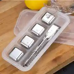 Кубики для охлаждения металлические, 4 штуки с щипцами