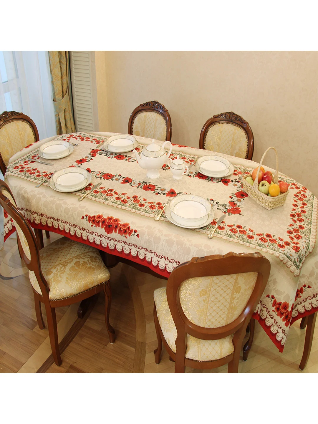 Скатерть на стол "Маки и ромашки", 135 х 175 см