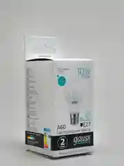 Белый лампочка Gauss Elementary A60, нейтральный белый свет, E27 10 Вт, 4100K