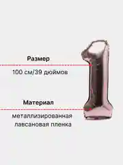Розовый воздушный шар "Цифра 1" 100 см, розовый