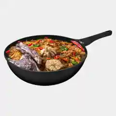 Черный сковорода KENWELL DHL5028 WOK крышка, съемная ручка, 28 см