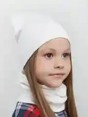 Белый детская однотонная шапка со снудом для девочек, набор на весну и осень