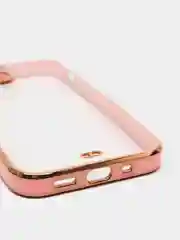 Розовый чехол силиконовый с золотым ободком iPhone 13 mini