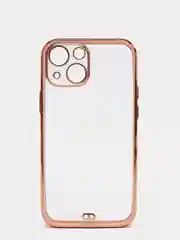Розовый чехол силиконовый с золотым ободком iPhone 13 mini