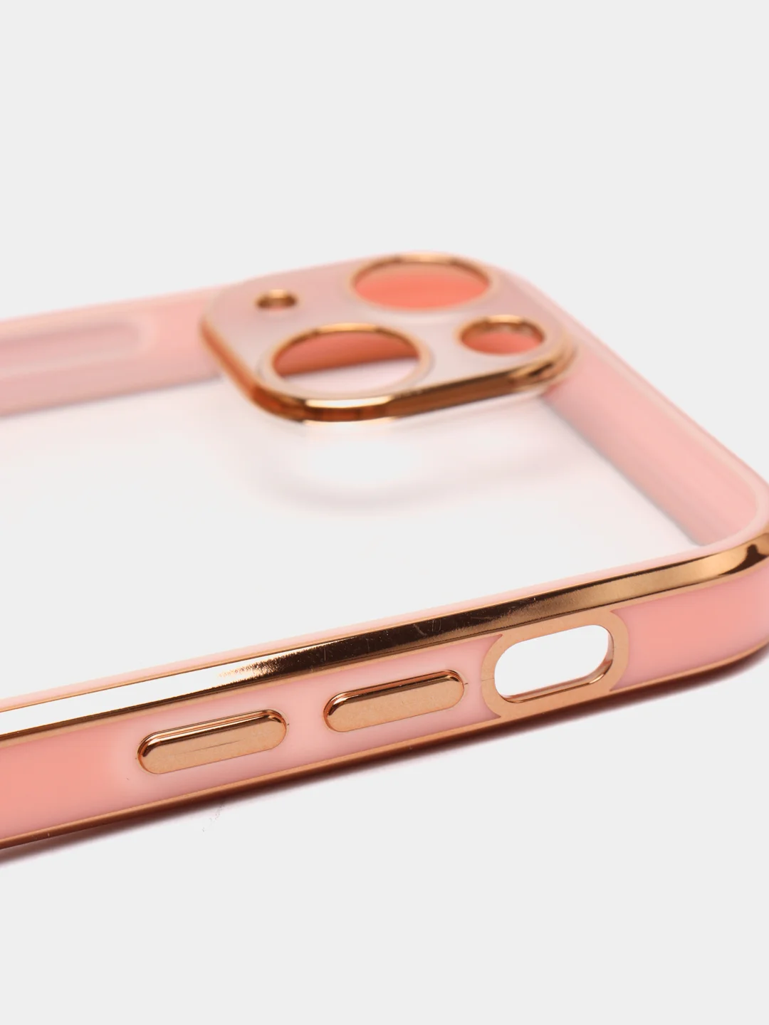 Розовый чехол силиконовый с золотым ободком iPhone 13 mini