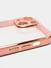 Розовый чехол силиконовый с золотым ободком iPhone 13 mini