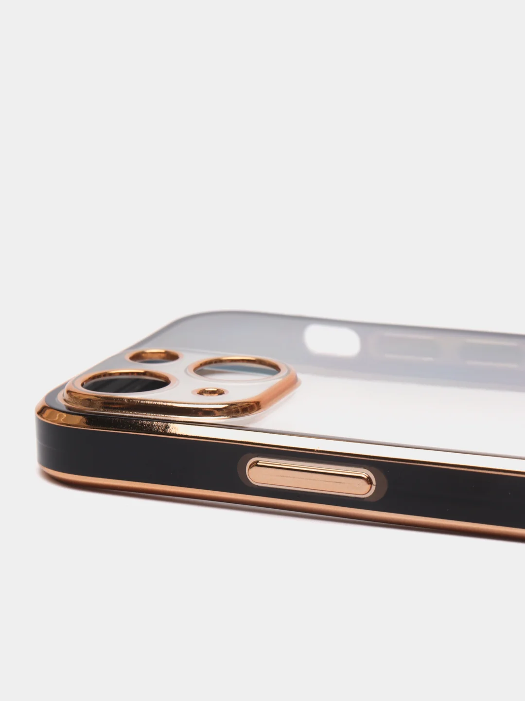 Черный чехол силиконовый с золотым ободком iPhone 13 mini