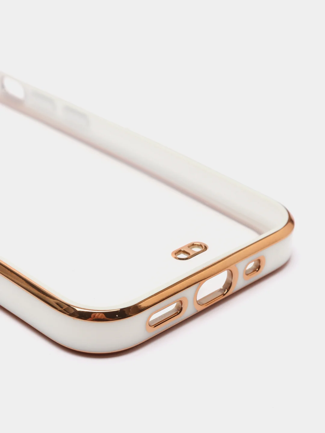 Белый чехол силиконовый с золотым ободком iPhone 13 mini
