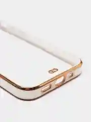 Белый чехол силиконовый с золотым ободком iPhone 13 mini
