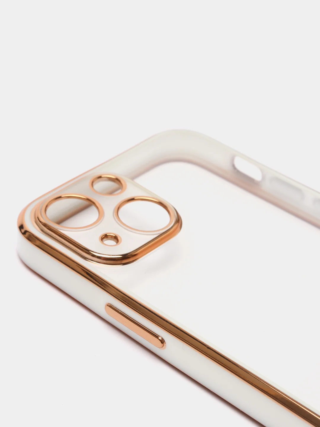 Белый чехол силиконовый с золотым ободком iPhone 13 mini