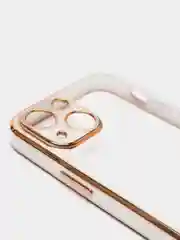 Белый чехол силиконовый с золотым ободком iPhone 13 mini