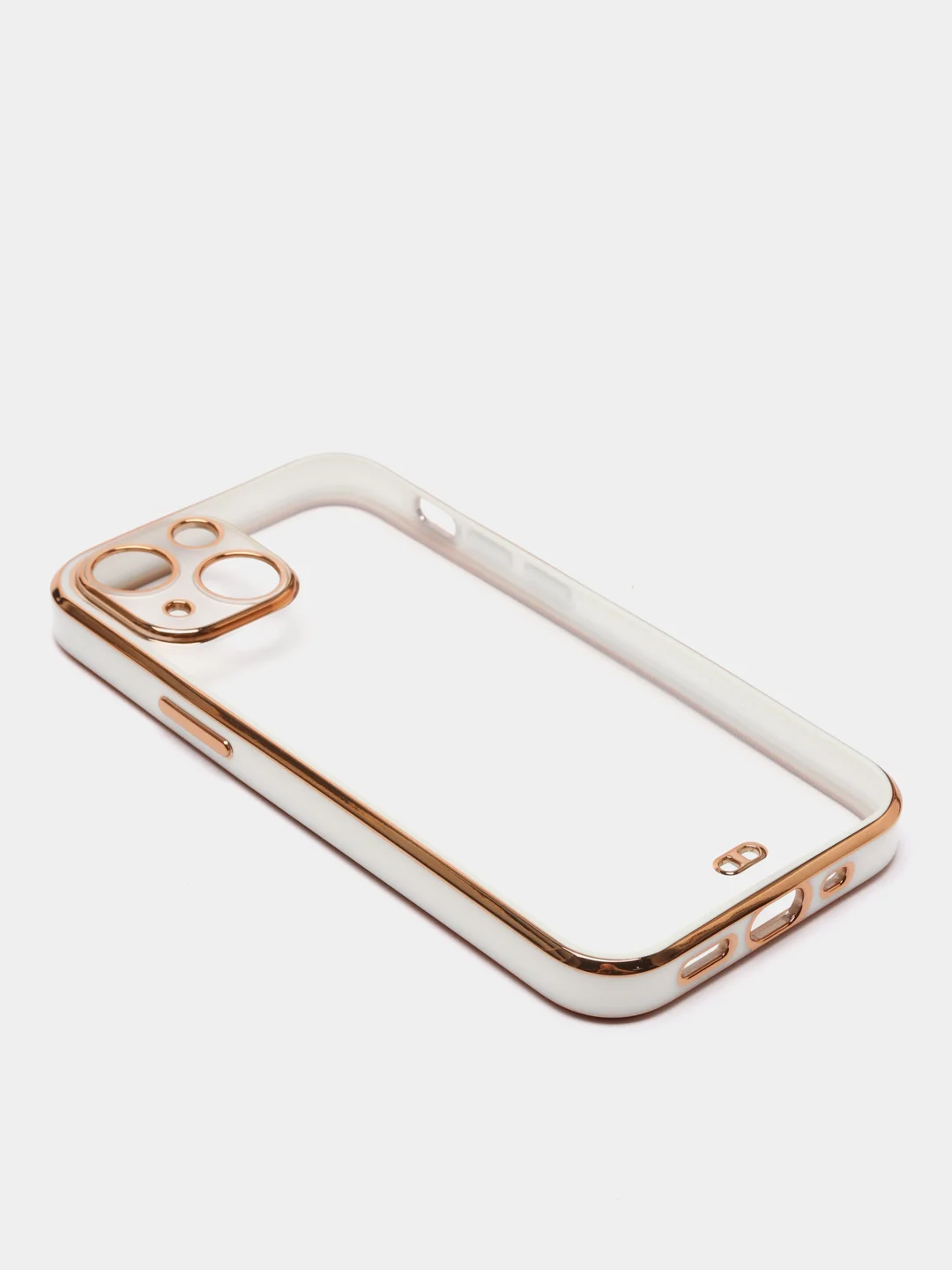 Белый чехол силиконовый с золотым ободком iPhone 13 mini