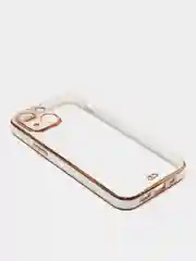 Белый чехол силиконовый с золотым ободком iPhone 13 mini