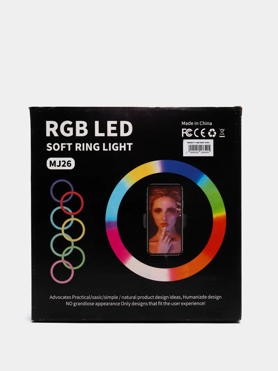 Черный светодиодная кольцевая цветная лампа RGB 26 см (LED "MJ-26) / штатив 210 см для селфи