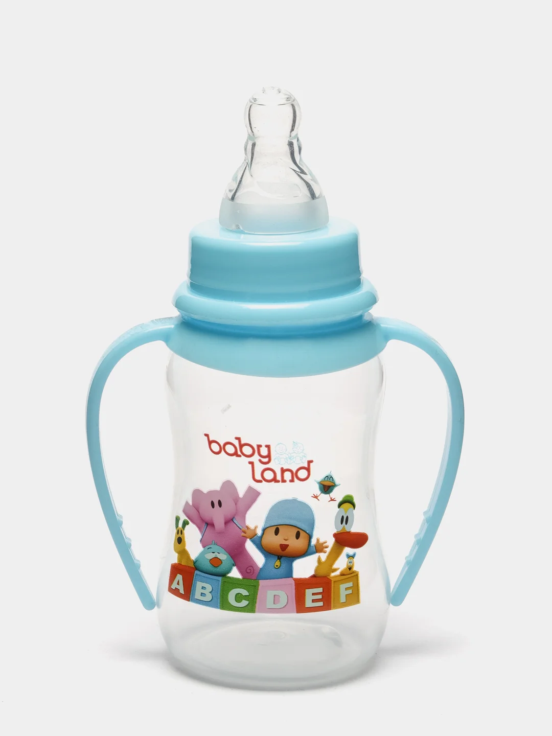 Голубой бутылочка Baby Land 150мл с колпачком-игрушкой, силиконовой классической соской