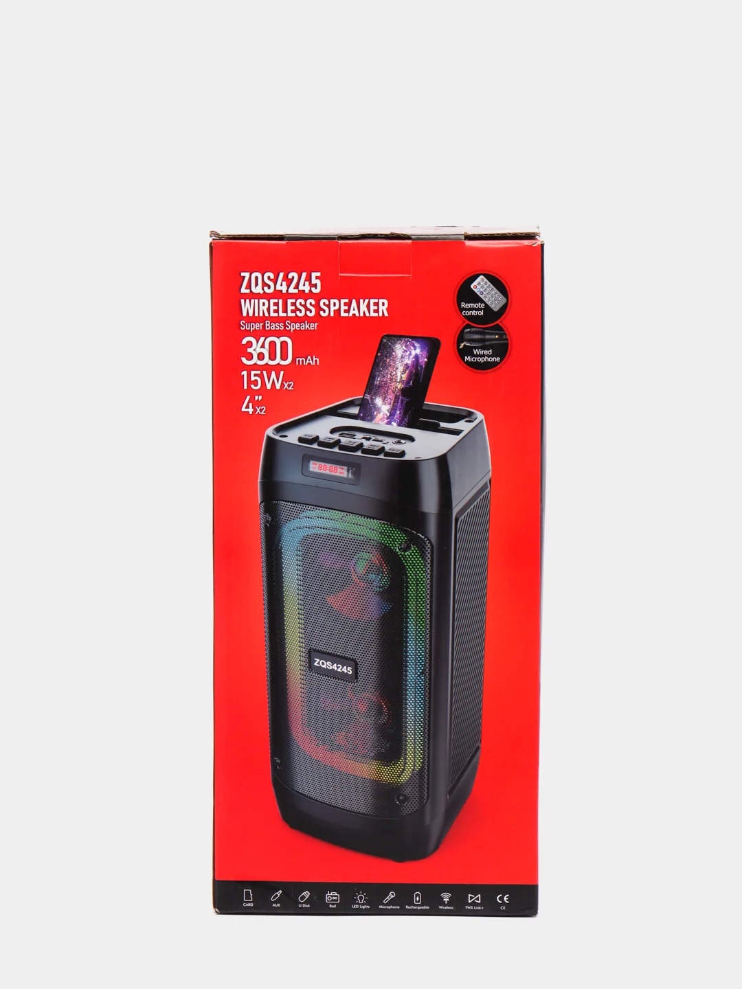 Портативная беспроводная Bluetooth колонка ZQS-4246, большая, с микрофоном и пультом