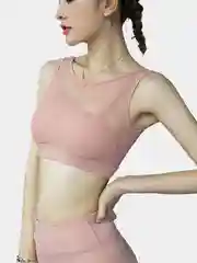 Коралловый меланж спортивный женский топ с сеткой