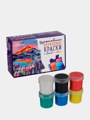 Краска акриловая, набор 6 цветовх20 мл, художественная, морозостойкая, в картонной коробке