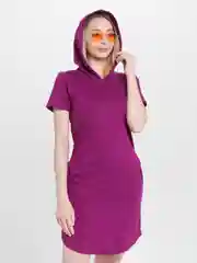 Фиолетовый платье женское домашнее с капюшоном,  хлопок