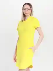Желтый платье женское домашнее с капюшоном,  хлопок