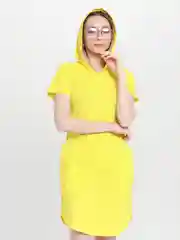 Желтый платье женское домашнее с капюшоном,  хлопок