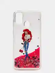 Алый чехол переливашка с жидкими блёсточками SAMSUNG M21
