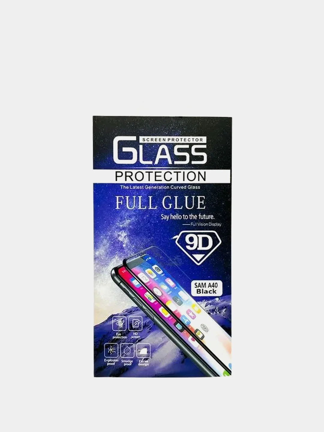Черный защитное стекло 9D Glass Protection для Samsung Galaxy A30, A40, S10E